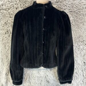 Casper Vintage  70-80's Black Faux Fur Jacket Puffed Sleeve Statement‎ Victorian